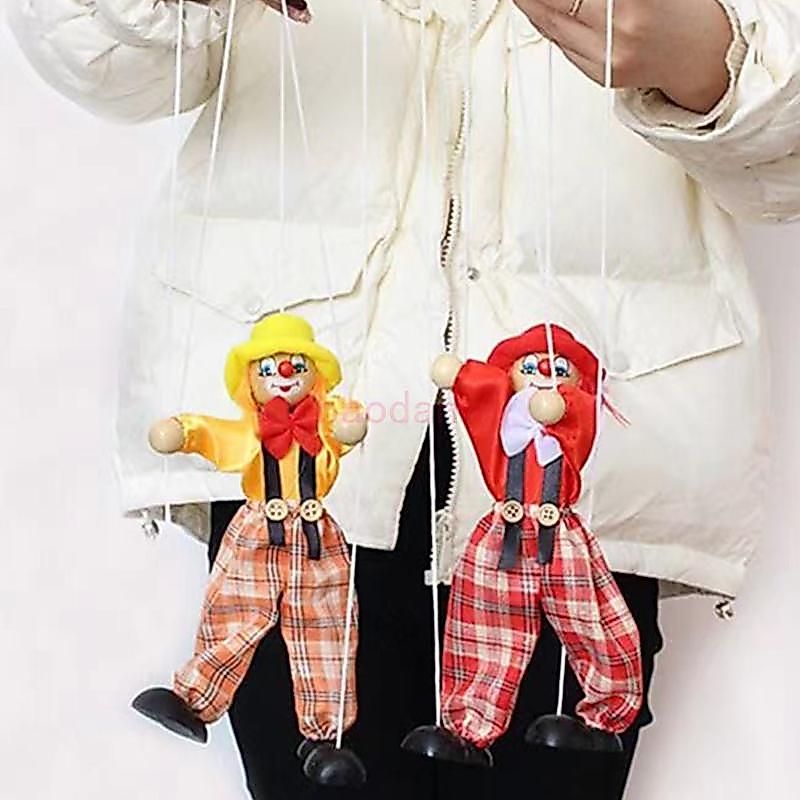 BDW แบบดั้งเดิม Clown Marionette ดึง String Puppet Theater ของเล่นก่อสร้างสําหรับเด็ก Hand Eye Skill