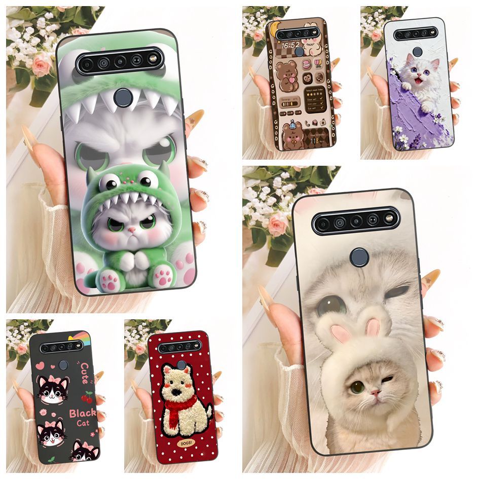 สําหรับ LG K61 2020 กรณี LMQ630EAW LM-Q630EAW น่ารักการ์ตูนกระต่ายแมวนุ่มสีดําซิลิโคนสําหรับ LG K61 