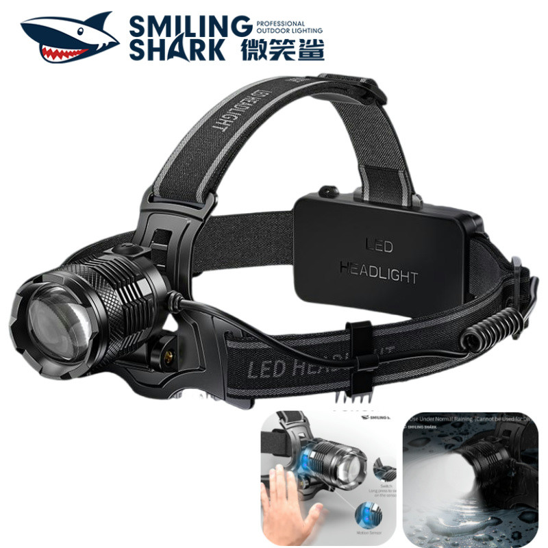 Smiling Shark TD8018 ไฟหน้า LED ความสว่างสูง ชาร์จแบตเตอรี่ความจุสูง กันน้ำ