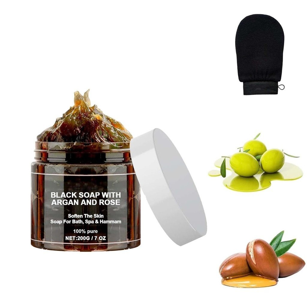 Zawina Morocco Black Beldi Soap, Schwarze Seif mit Argan und , Zawina Morocco Body Scrub, Zawina Mor