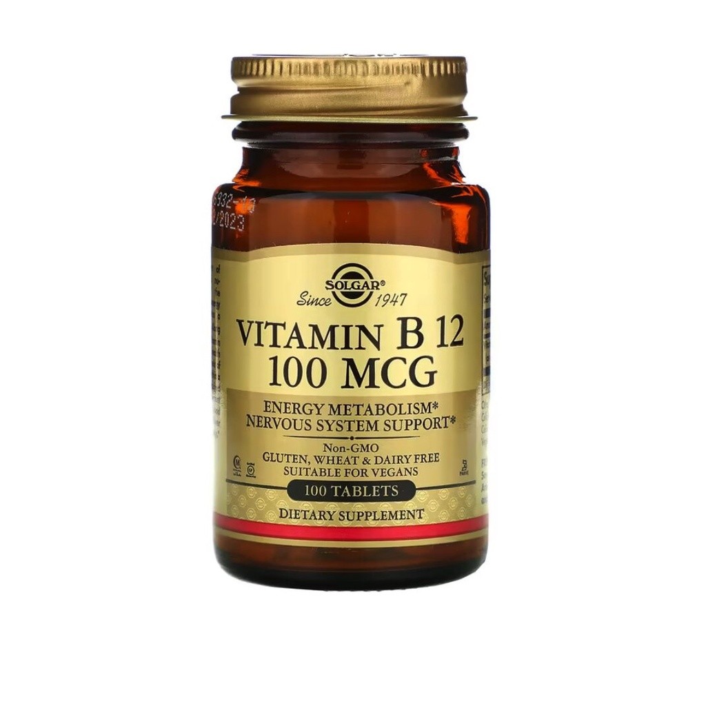[ วิตามินบี 12 ] Solgar, Vitamin B12 (cyanocobalamin) ,100 mcg x  100 เม็ด (Tablets)