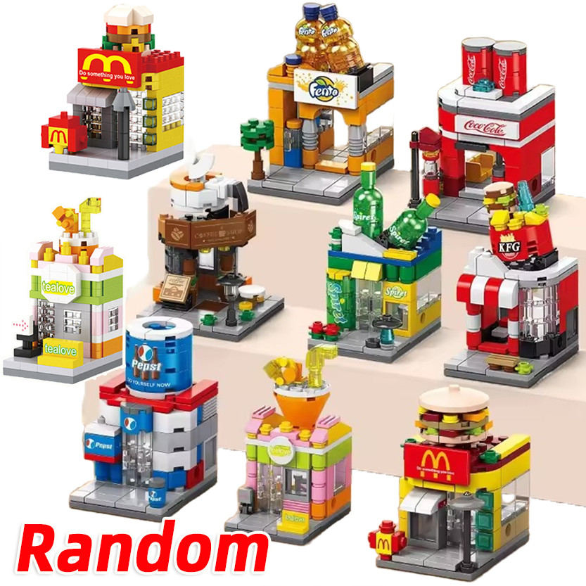 Mini Shop Market Street View Blocks รุ่น / Creative Snack Coffee Store การศึกษาประกอบของเล่น