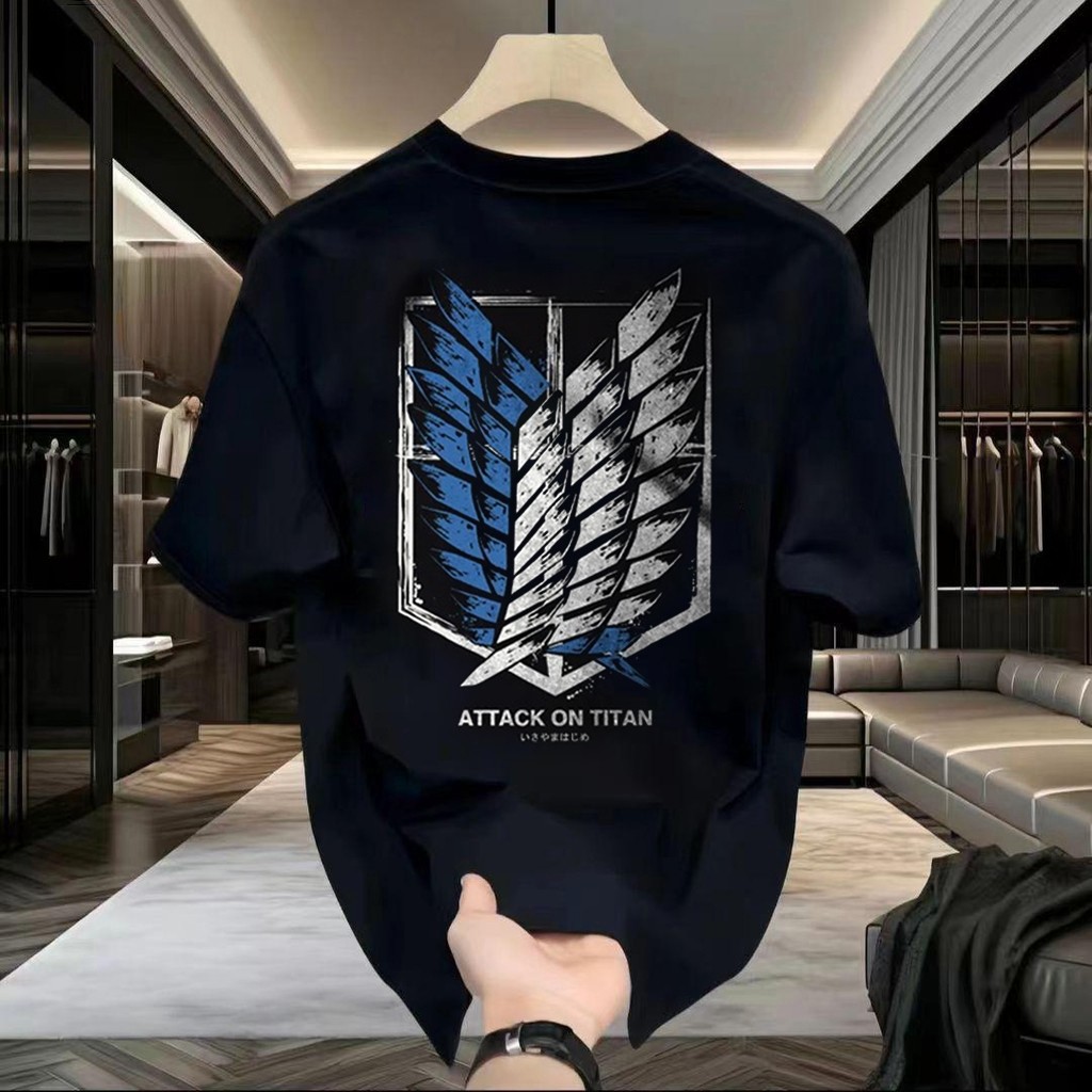 💥 เสื้อยืดผู้ชาย เสื้อยืด oversize Attack on Titan Anime T-shirt เสื้อสตรีท เกรดพรีเมียม เสื้อคอตตอน 100%