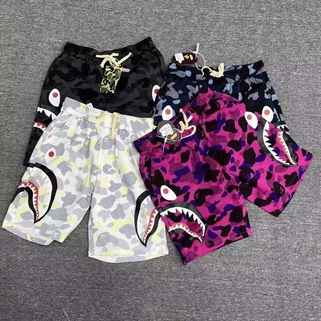 Leak Picking Camouflage Shark Head Quick-Drying ผู้ชายผู้หญิงสบายๆกีฬากางเกงขาสั้น Street Wear ฮาวาย