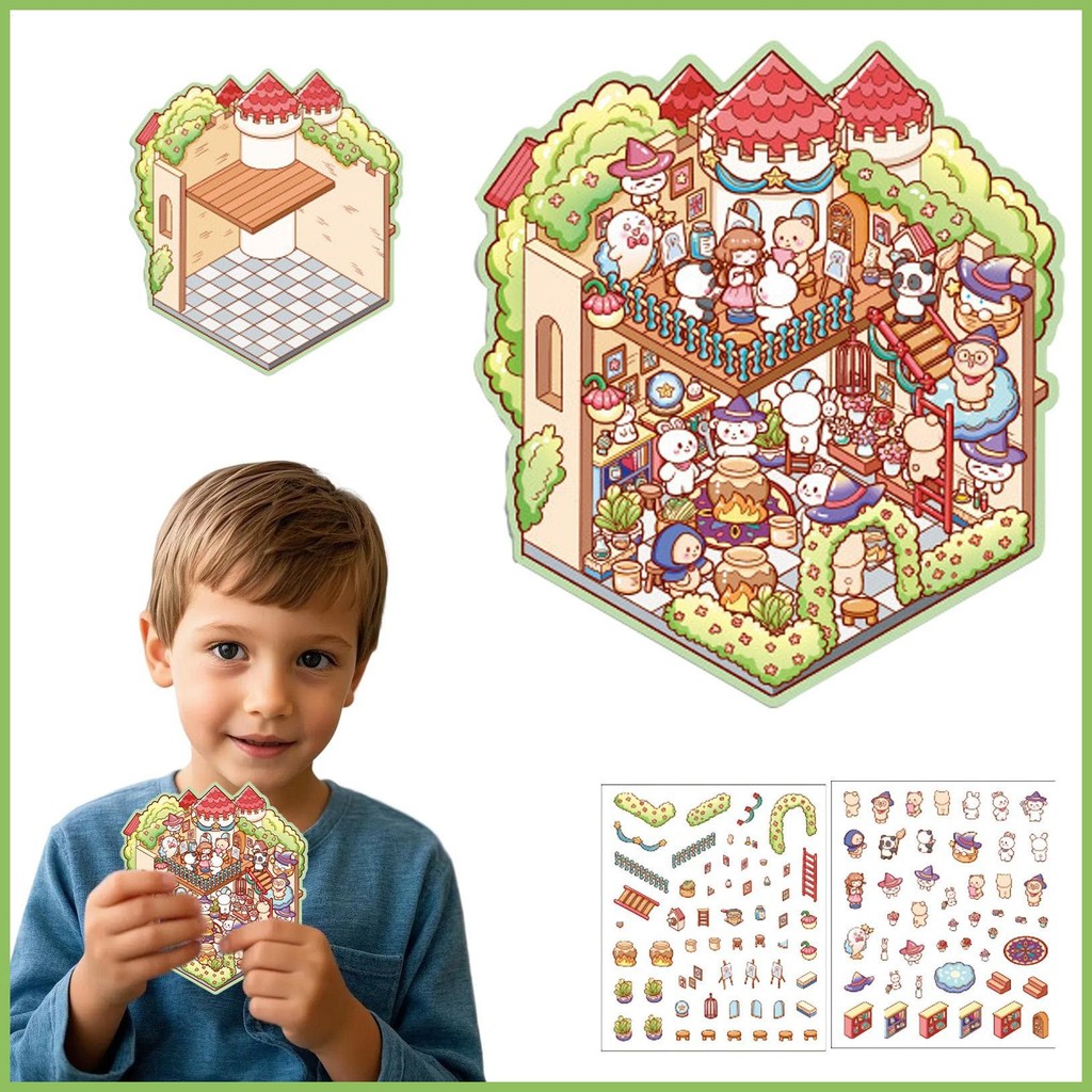 3D ฉากสติกเกอร์การ์ตูน 3D ฉากสติกเกอร์ Miniature Decals Make Own Room Scrapbooking Art แม่และเด็ก qi