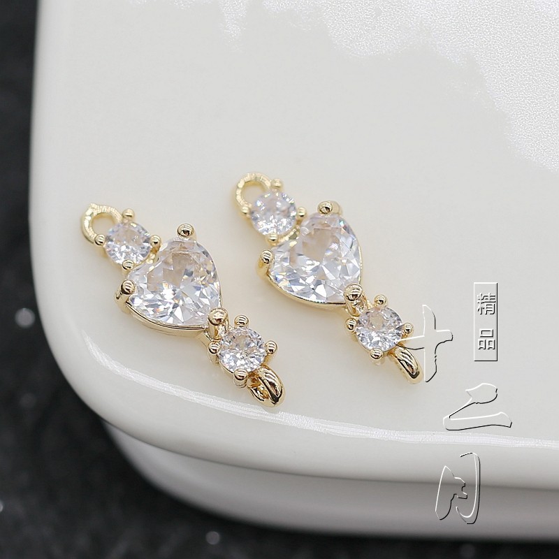 เพชรสังเคราห์ขนาดเล็กทรายฝัง รูปหัวใจคู่ ชุบทองKC7*18มม. เครื่องประดับสร้อยคอและสร้อยข้อมือ GG059-3