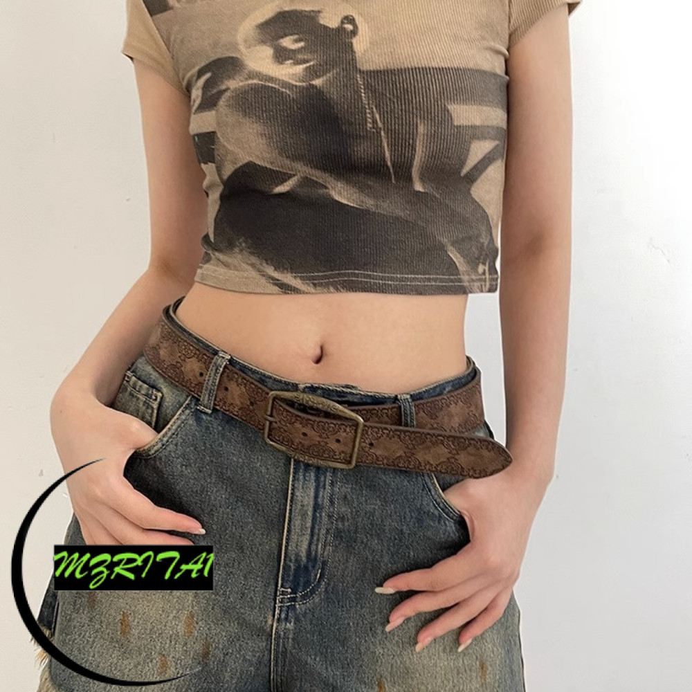 MARITA1 Retro Belt, PU Senior Sense Brown Jeans Belt, Fashion Wide Y2K National Wind สายรัดเอว