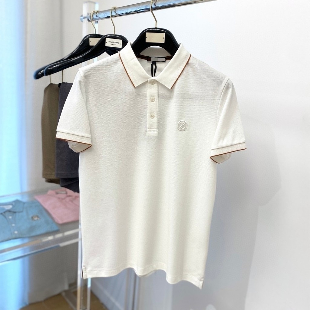 QX1G ZEGNA Lapel Polo Men's short-sleeve white shirt T T-shirt2025Summer new embroidered casual top 