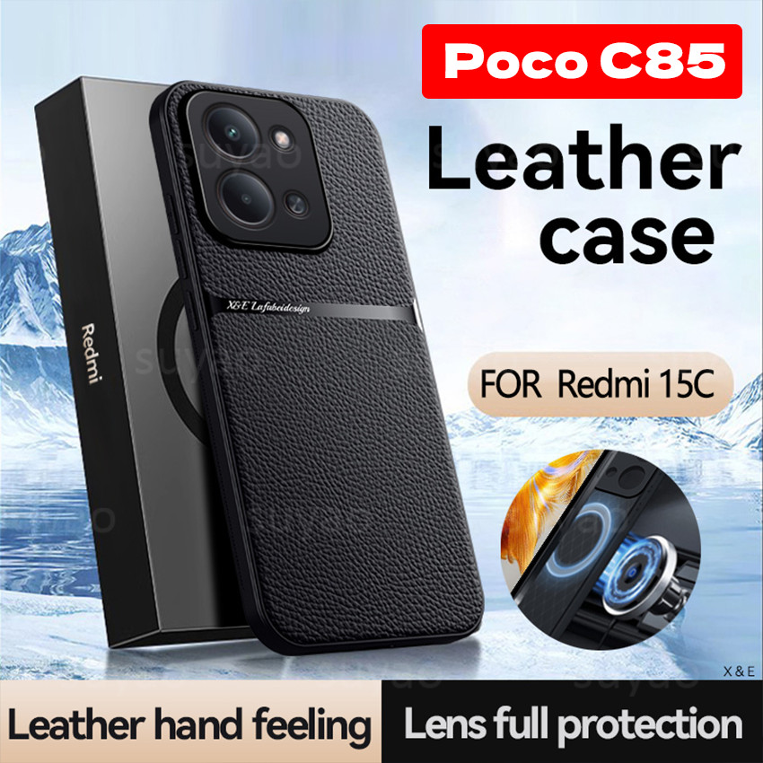 สําหรับ Xiaomi Poco C85 4G 2025 เคสโทรศัพท์หรูหราหนัง PU Matte ปลอก POCOC85 แผ่นโลหะแม่เหล็กกันกระแทกกล้องป้องกันปกหลัง