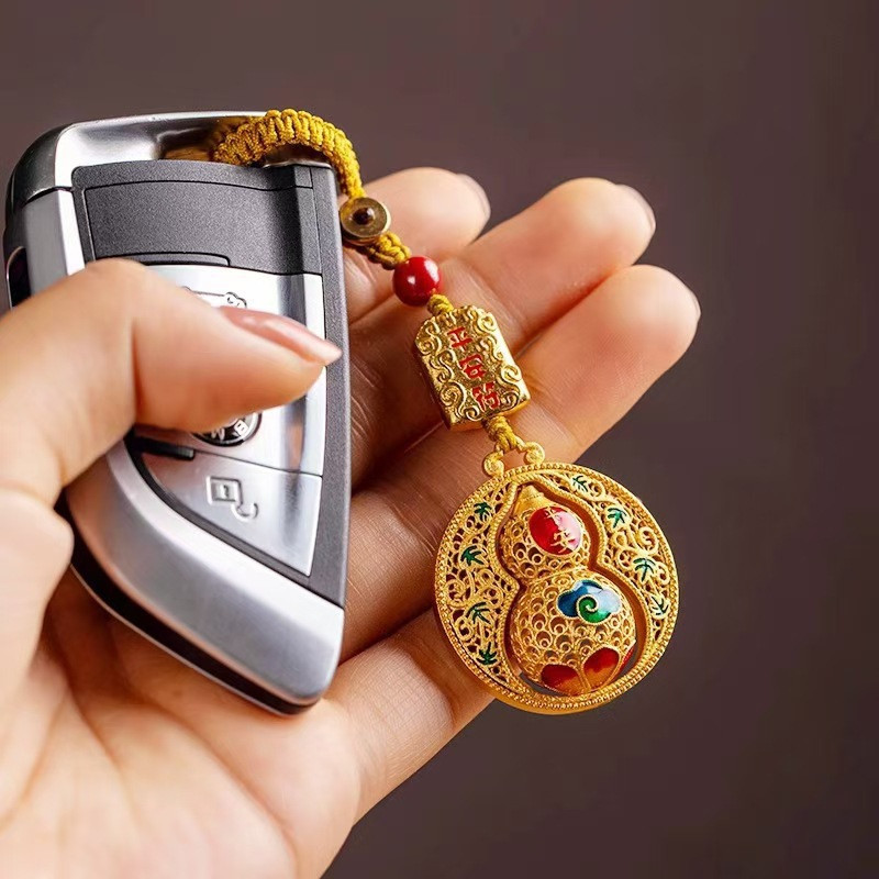 Creative Safe Gourd Sand Gold พวงกุญแจกุญแจรถจี้จี้ผู้ชายผู้หญิงสไตล์ Fulu ของขวัญ Key Chain - รูปที่ 2