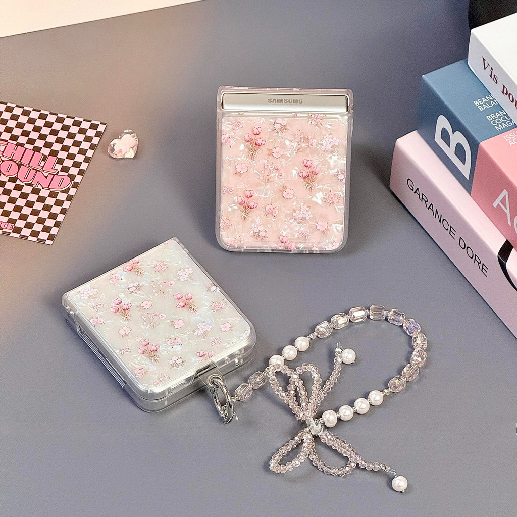 สําหรับ ZFlip7 หรูหราดอกไม้สีชมพูโบว์เชือกเส้นเล็กเคสโทรศัพท์เหมาะสําหรับ Samsung Galaxy ZFlip 7 7FE 6 5 4 3 5G N3flip Mixflip 2 ฝาครอบป้องกันเปลือกกันกระแทก