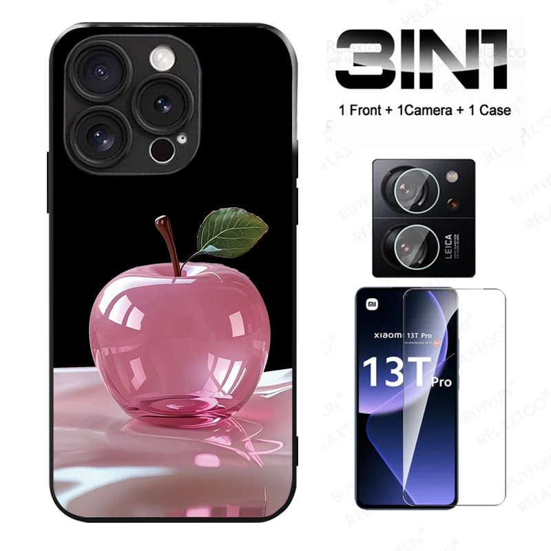 3 In1 คริสตัล Apple สําหรับ Xiaomi poco C71 C75 X7 X3 F3 Anti-knock Tempered Class Case