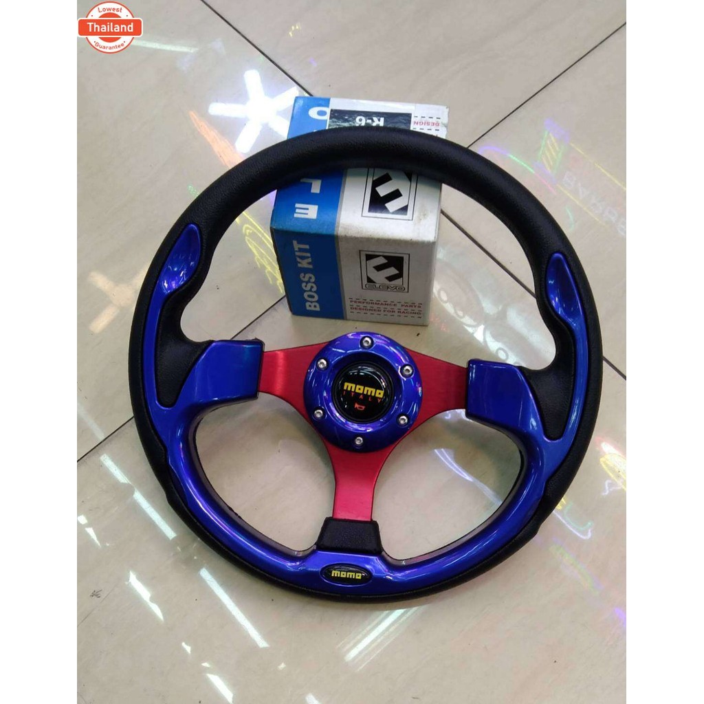 PA วงพวงมาลัยแต่ง momo วง12นิ้ว+พร้อมคอตรงรุ่น toyota mighty x D4D vigo ตรงรุ่น วงแดงกั้นเงิน แต่งซิ