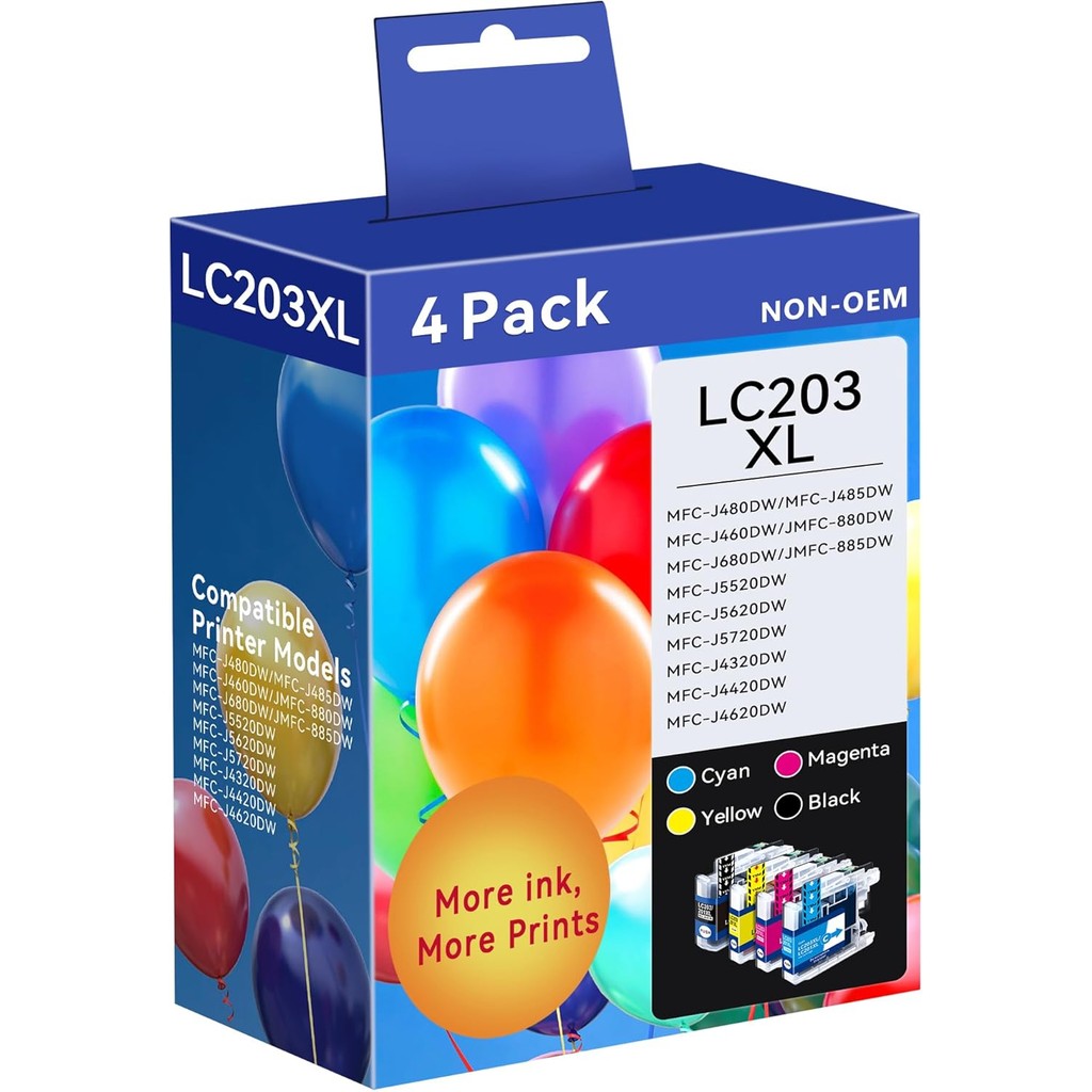 ตลับหมึก LC203 (4 แพ็ค) ใช้งานร่วมกับ Brother LC203 LC201 ตลับหมึกทํางานร่วมกับ Brother MFC-J480DW ต