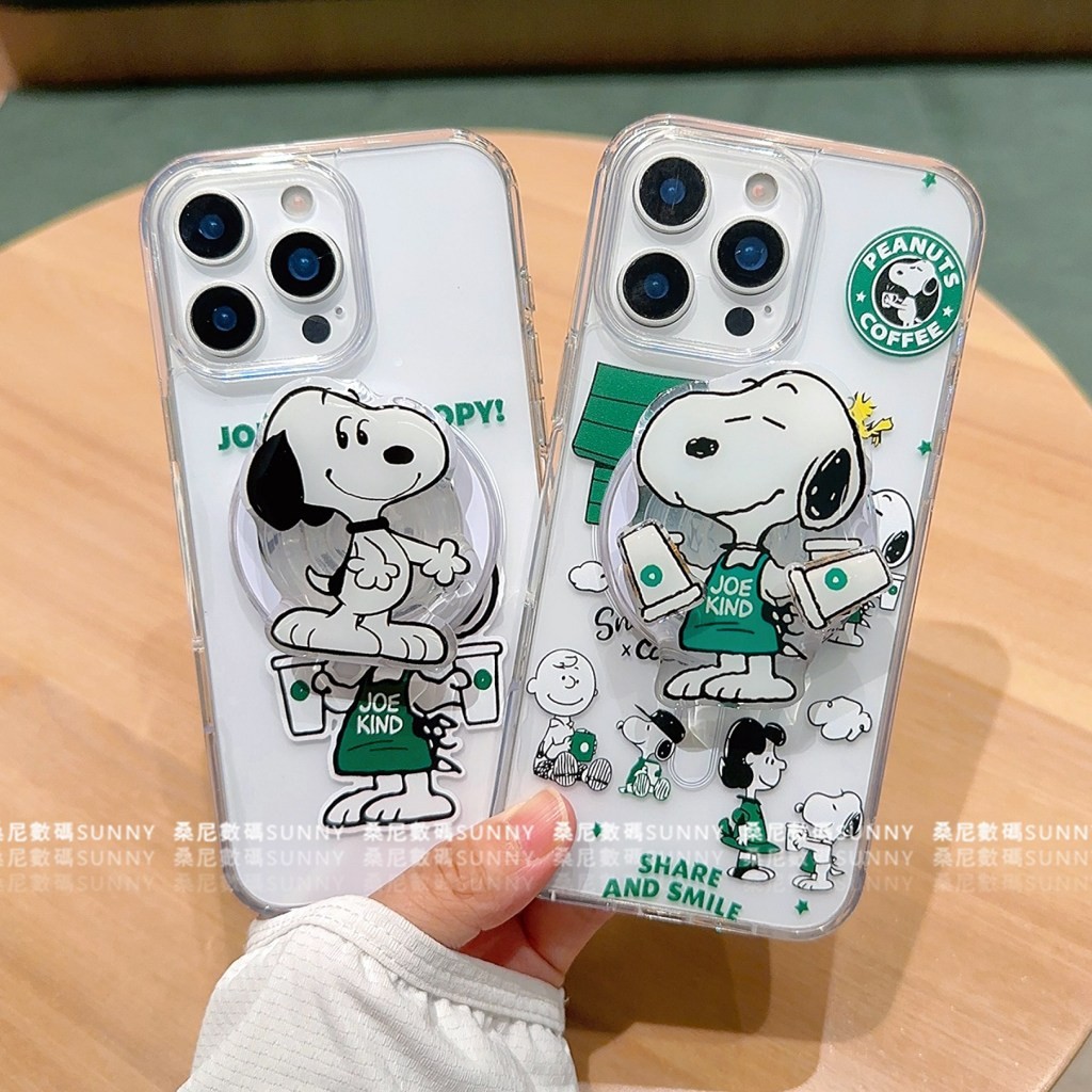 วงเล็บแม่เหล็ก Snoopy Starbucks เคสแม่เหล็กกาแฟเคสใสเหมาะสําหรับ iphone 16 15 14 13 11 12 pro max XR