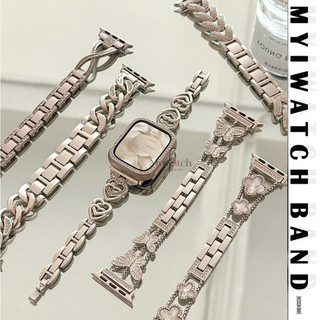 หรูหรา Rhinestone โซ่โลหะสําหรับ iwatch Serise 11 10 9 8 7 6 5 4 SE 3 2 Starlight สี series ผู้ชายสุภาพสตรีสร้อยข้อมือสําหรับ iwatch 46 มม.45 มม.41 มม.40 มม.44 มม.42 มม.38 ส่วนตัว custo