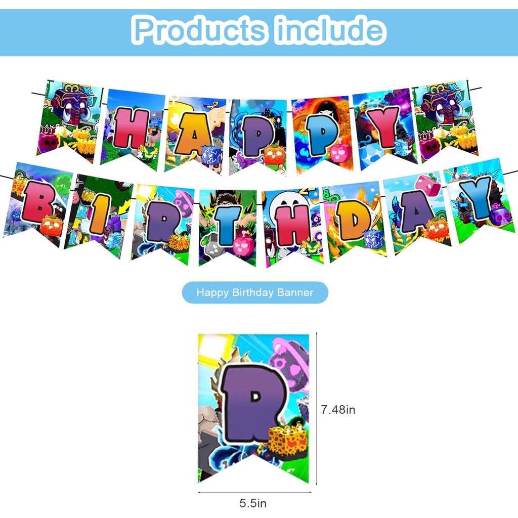 Blox Fruits Party Supplies,Blox Fruits Game Party ตกแต่งรวมแบนเนอร์, เค้ก Toppers, บอลลูนสําหรับ Blo