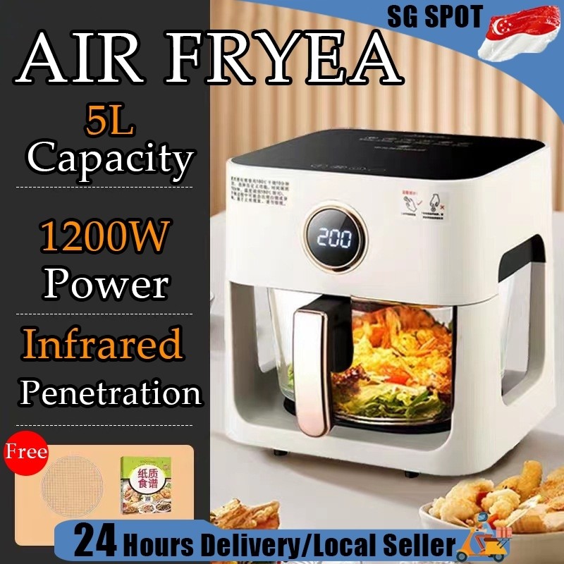[SG Ready Stock]Air Fryer 5L Digital Screen Touch 60 Minute Timer OilFree Dehydration Baking MultiFu