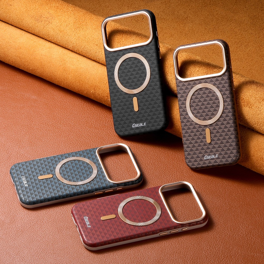 17 Pro Max เลนส์อลูมิเนียมป้องกัน Cowhide หนัง Magnetic Attraction สําหรับ iPhone Air 16 Pro 15 14 13 ฝาครอบกันชนซิลิโคน