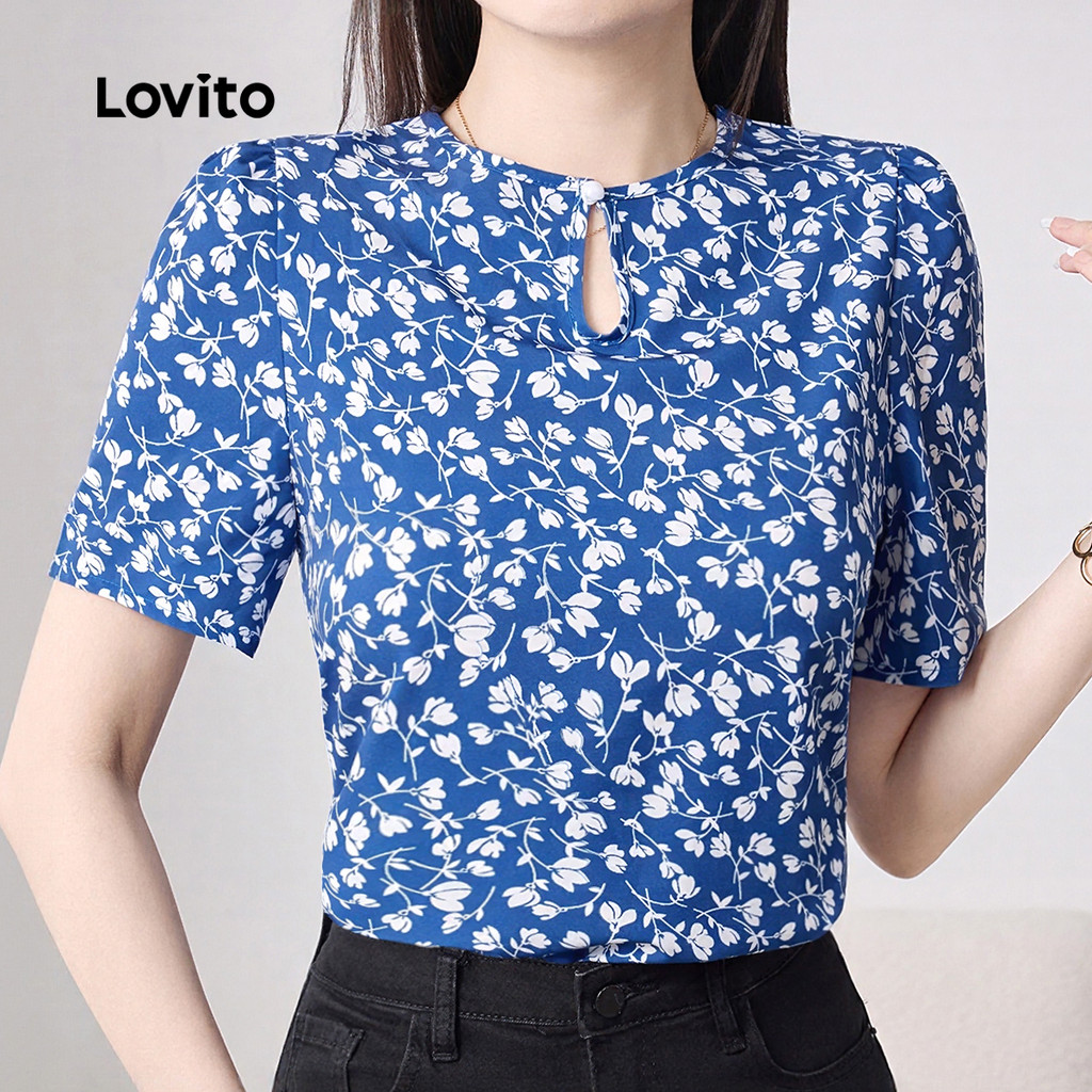 Lovito เสื้อบาฮูโบโฮ สีฟ้าทรงว่าง สำหรับผู้หญิง L150AD999
