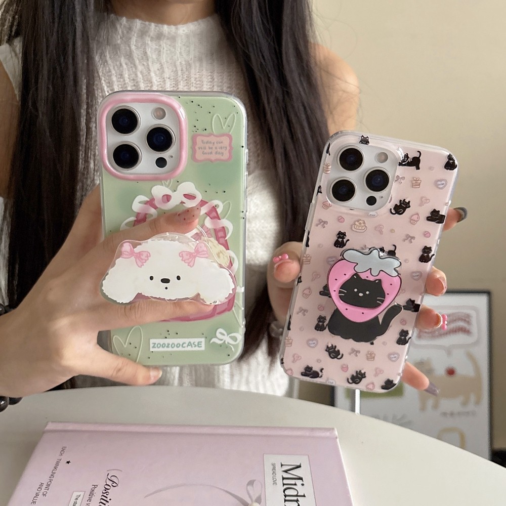 น่ารักลูกสุนัขและแมวเหมาะสําหรับ iPhone 17Promax Apple 16/15/14/13/12/11 Anti Drop Bracket Hard Shell