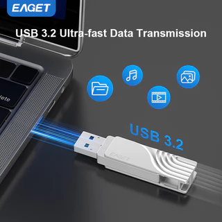 EAGET แฟลชไดรฟ์ USB Type-C ถึง USB 3.2 อินเทอร์เฟซคู่ USB 32GB 64GB 128GB 256GB แฟลชไดรฟ์โลหะสําหรับโทรศัพท์/แท็บเล็ต/MacBook/PC/TV/Car