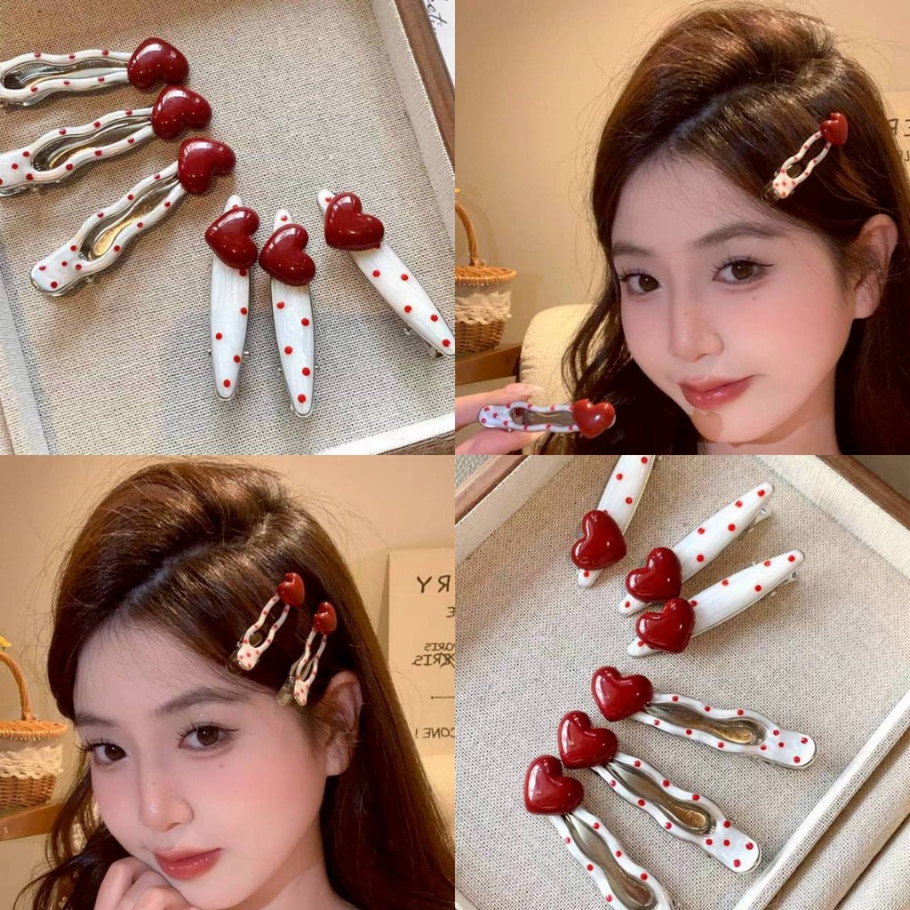 🥭Evelyn🥭กิ๊ฟติดผมลายหัวใจ สีแดง ลายจุด มี2แบบให้เลือก กิ๊บแฟชั่น สไตล์เกาหลี น่ารัก พร้อมส่งจากไทย