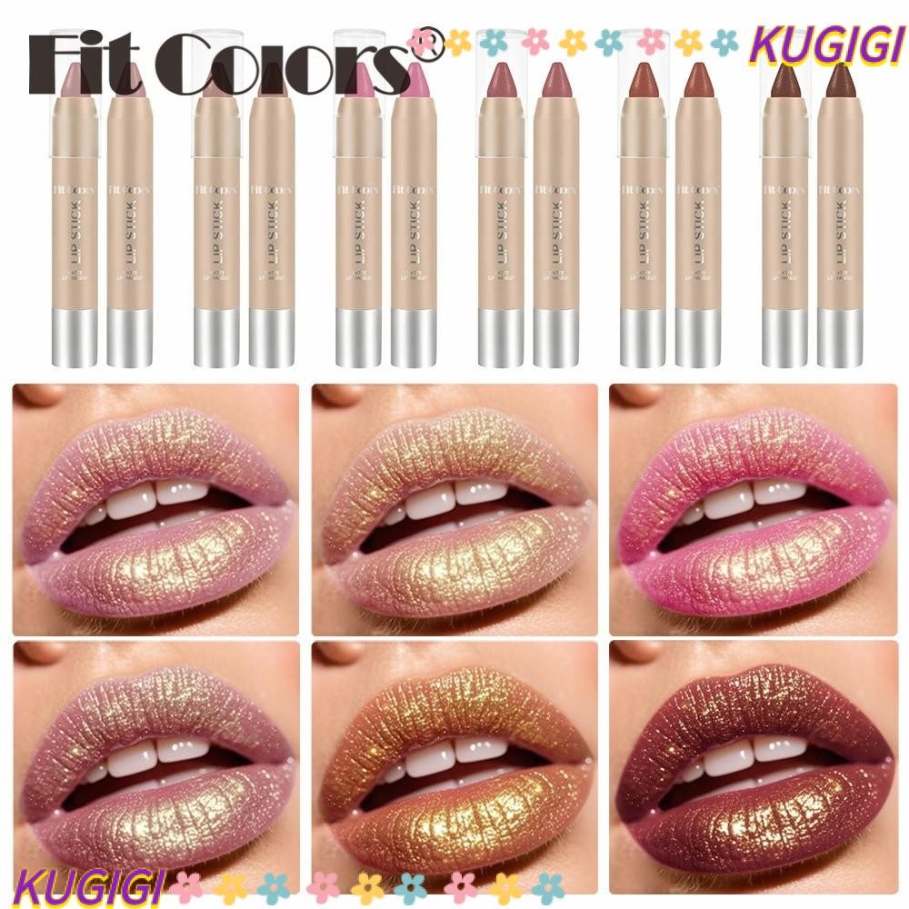 KUGIGI Lips Lipliner ดินสอ, Matte with Gold Glitter ลิปสติก Lipliner, ติดทนนานกันน้ํา Shiny Lipliner