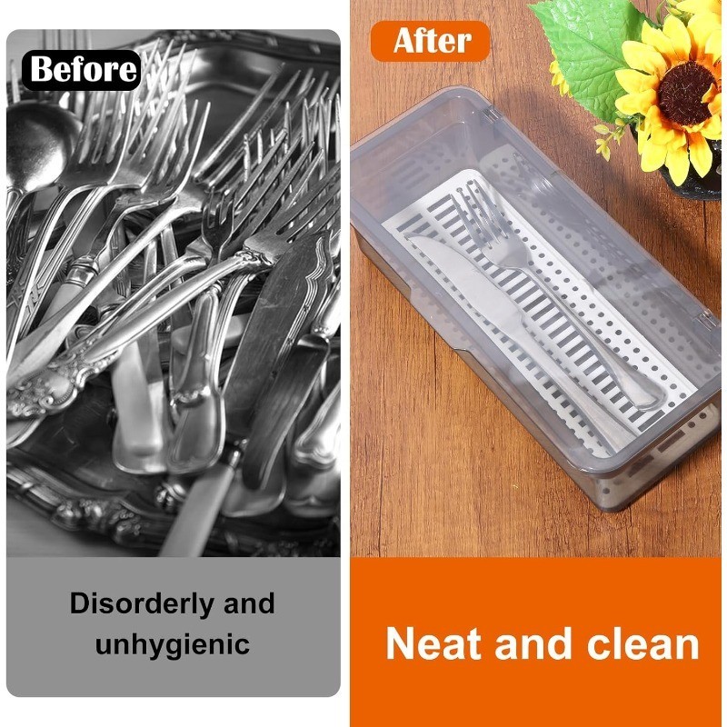 ถาดบนโต๊ะอาหารในครัว 1/2/3 ชิ้นพร้อมท่อระบายน้ํา - กล่องเก็บของกันฝุ่นกันน้ําแบบพลิกด้านบนสไตล์ Ins - รูปที่ 6