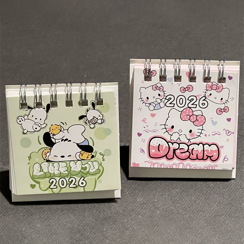 2026 Mini ปฏิทินน่ารัก Coil Bound ตกแต่งเดสก์ท็อปสําหรับนักเรียนการวางแผน Diy
