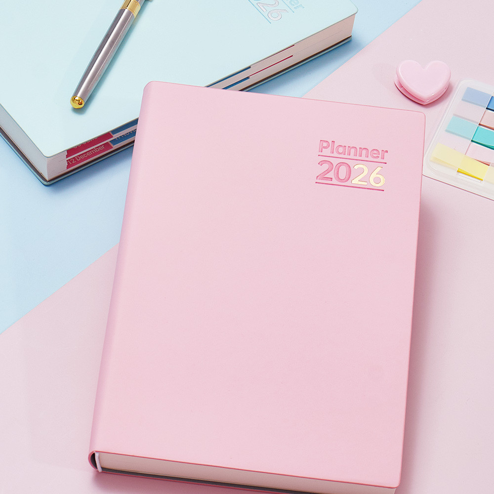 2026 Yearly Planner A5 Softcover ตารางภาษาอังกฤษ Daily Plan Notebook Soft-Touch Leather 80GSM กระดาษกลับกระเป๋าสําหรับหมายเหตุนักเรียนและสํานักงานเครื่องเขียน - รูปที่ 2