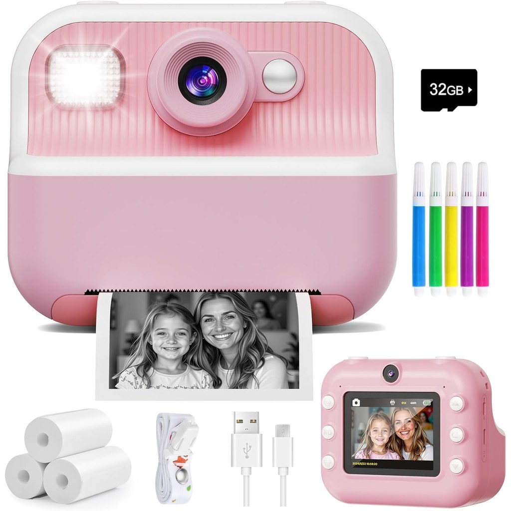 Instant Camera, Front Rear Dual Selfie Kids Camera with 1080P Videos, Holiday Birthday Gifts for Kid