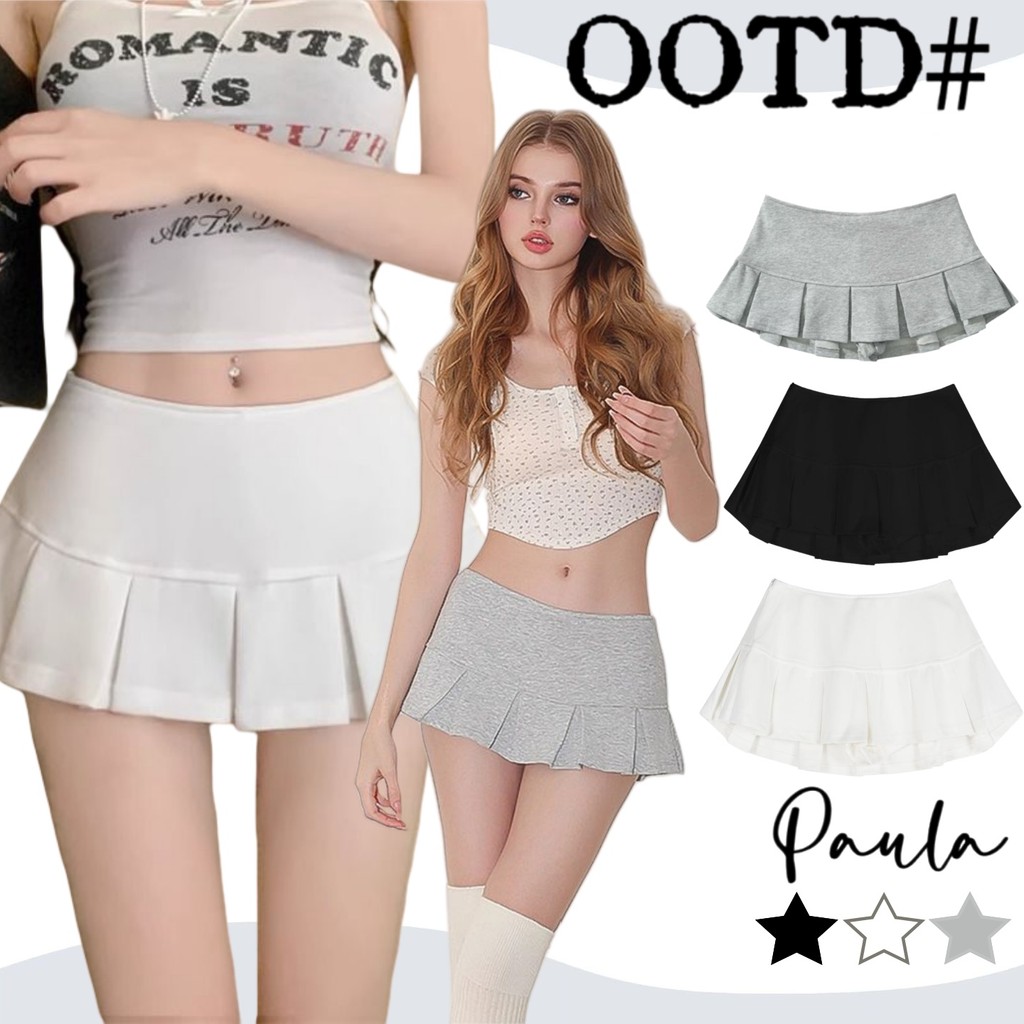 Paula พร้อมส่ง🌴กระโปรงพลีตสั้น🌴มีซับในเอวต่ำ mini skirt กระโปรงทรงเอ สำหรับนักศึกษา ไปเที่ยว Y2K เซ็กซี่แฟชั่นผู้หญิง