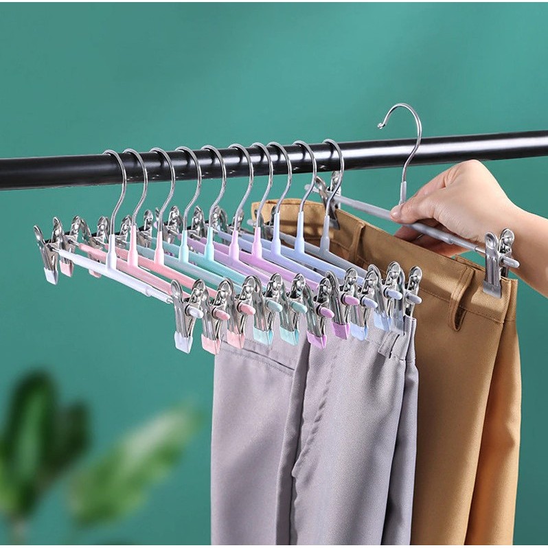 ไม้แขวนเสื้อ แบบหนีบ แพ็ค10ชิ้น หนีบกางเกง กระโปรง เคลือบซิลิโคนกันลื่น ป้องกันสนิม ไม้แขวน ที่แขวน