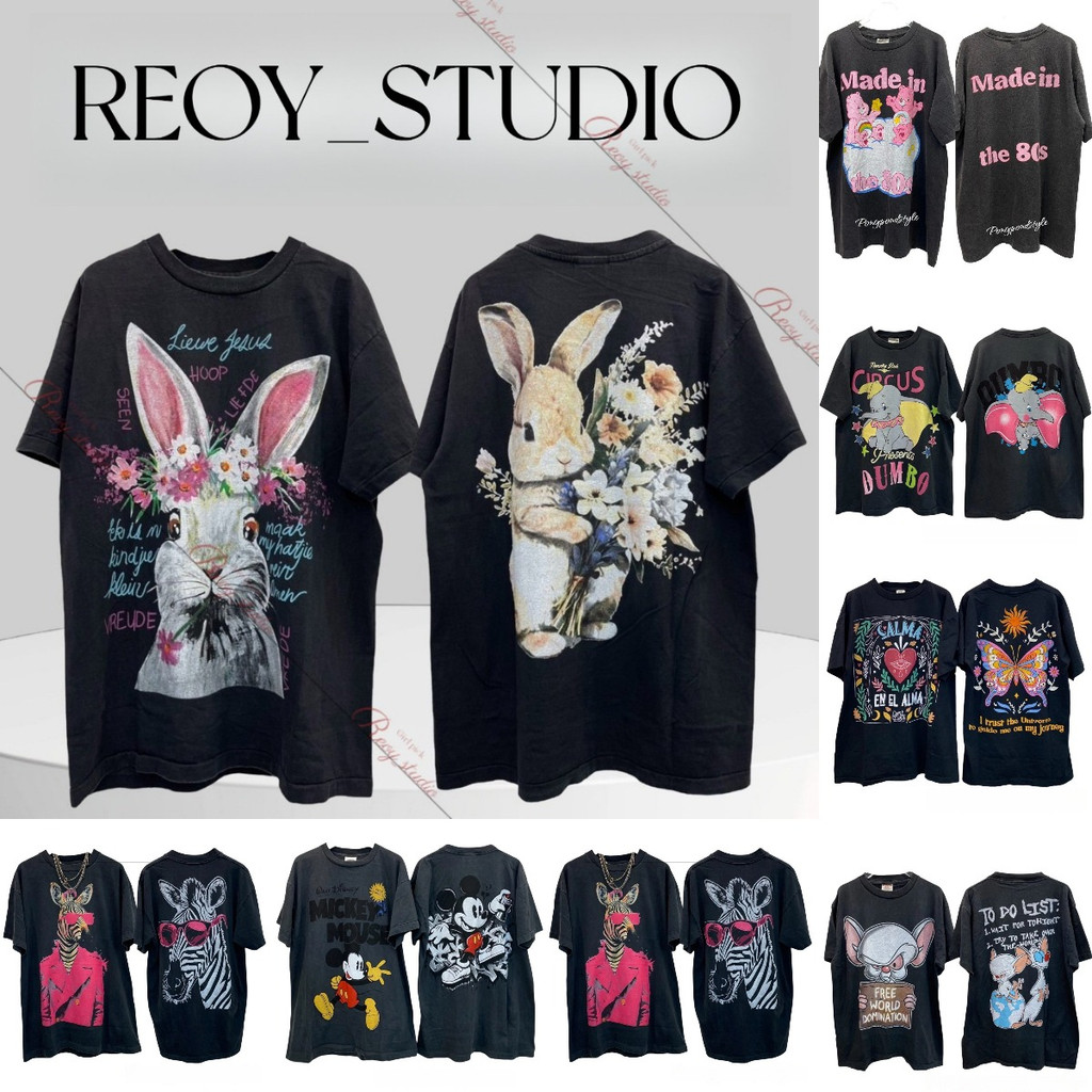 REOY_STUDIO♥✨ HOT เสื้อยืด Unisex ผ้าฝ้ายแท้ cotton 100% งาน ทำเก่า เฟดนุ่มไร้ตะเข็บข้าง สกรีน หน้าหลัง