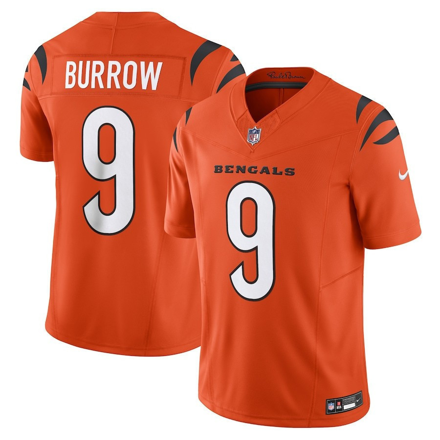 เสื้อฟุตบอลอเมริกัน Cincinnati Bengals Joe Burrow สีส้ม Limited Edition สำหรับผู้ชาย