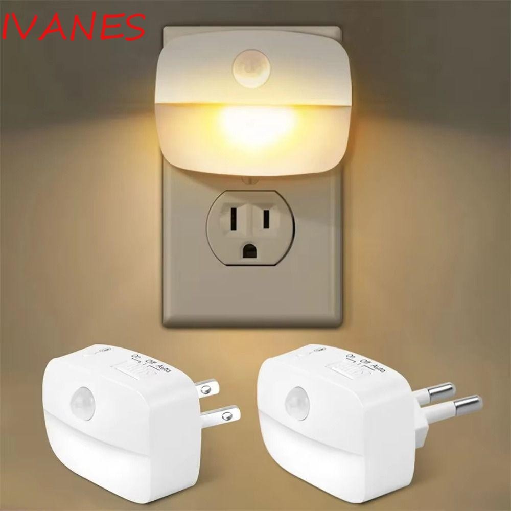 ไฟเหนี่ยวนํา IVANES, Motion Sensor EU US Plug Mini LED Night Light, โคมไฟติดผนังประหยัดพลังงานแบตเตอรี่ดําเนินการไร้สายโคมไฟกลางคืนข้างเตียงตู้เสื้อผ้า