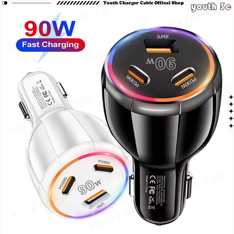 90W Fast Charger Car Charger Multi Port 2Type C + USB Car Phone Charger Power Adapter USB Car Expand