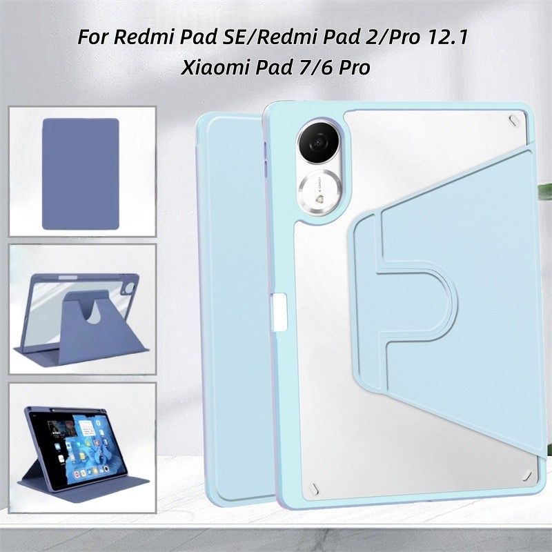 เคสฝาพับ 360° หมุนได้ วัสดุอะคริลิค For Xiaomi Pad 7/8 PRO Redmi Pad Pro 12.1 Redmi Pad 2 9.7 Pad SE