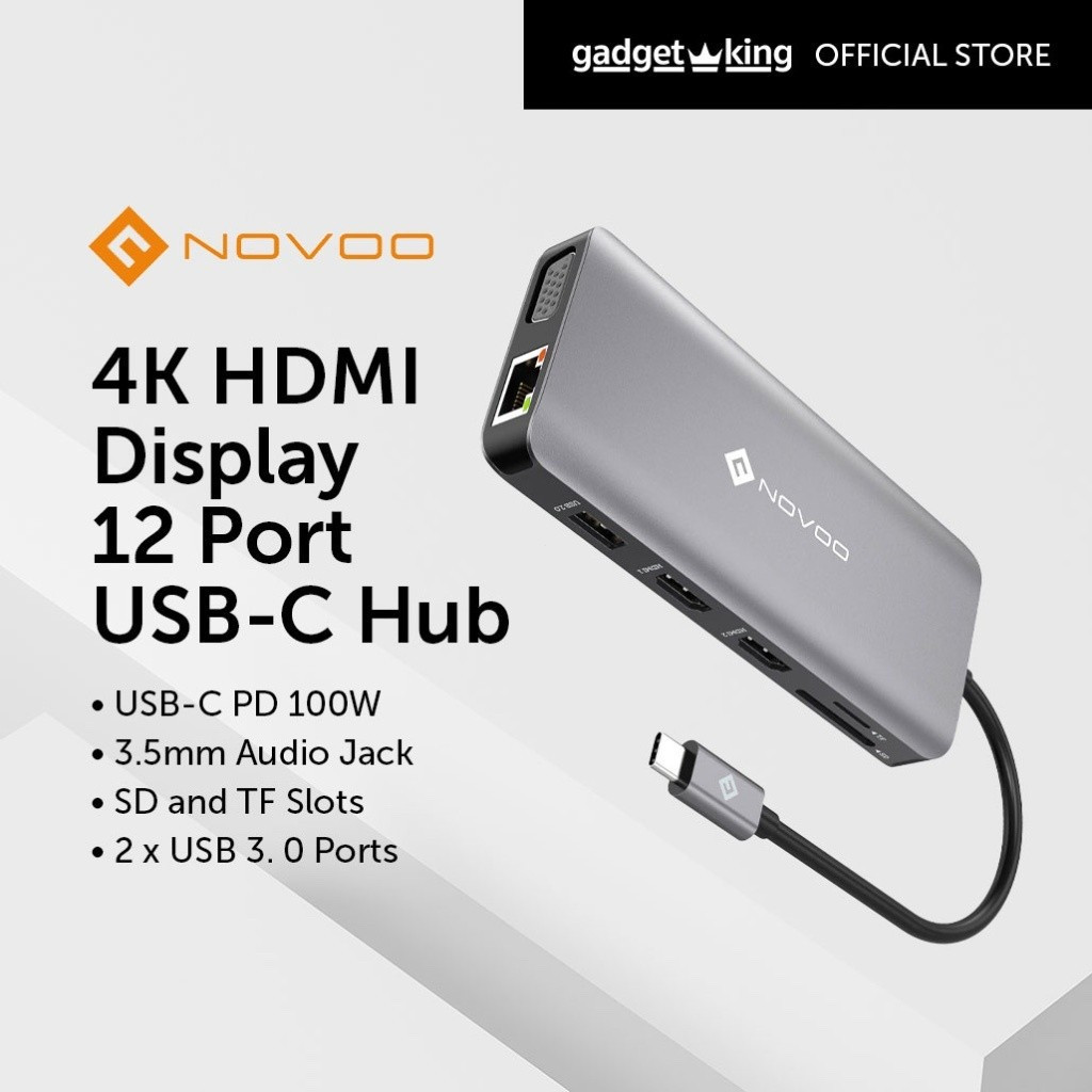 [NOVOO] 4K HD Display ความเร็วสูง 12 พอร์ต SD Slot PD 100W พอร์ต USBC Hub สําหรับพีซีแล็ปท็อปและอีกม