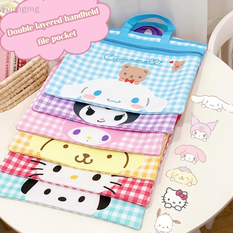 [YG] Sanrio Hello Kitty Double Zip File Bag Cinnamorll My Melody Pochacco Handbag A4 Storage Bag Fil