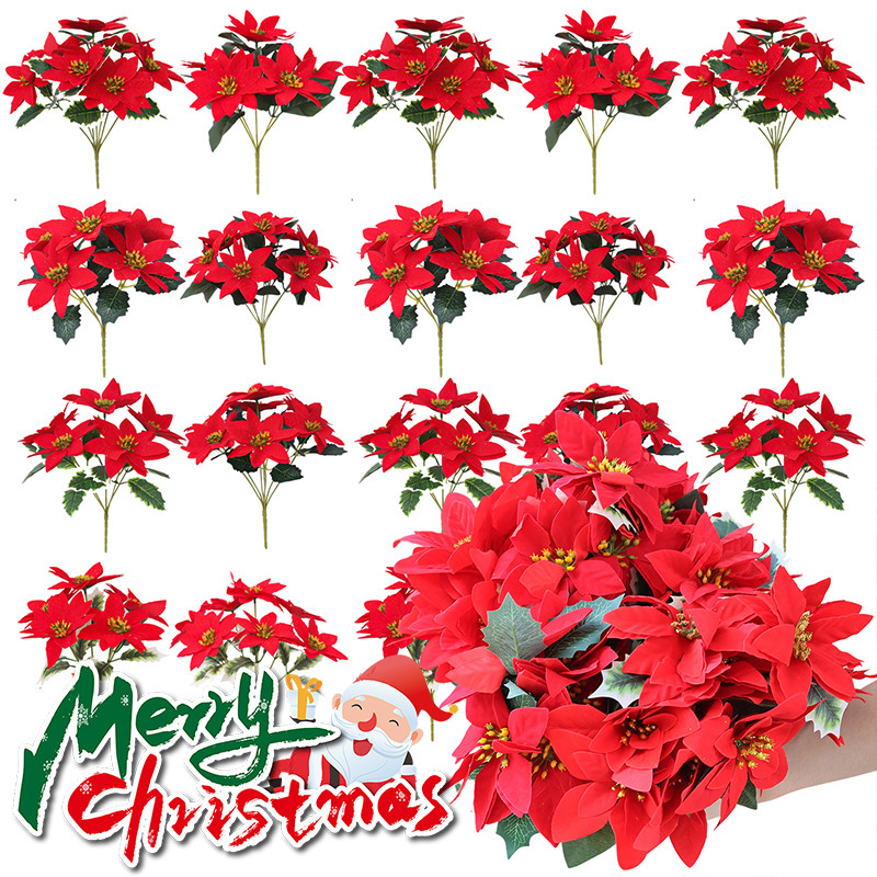 ต้นคริสต์มาส DIY พร้อมดอกพอยเซทเชีย สำหรับงานปาร์ตี้และการถ่ายภาพ