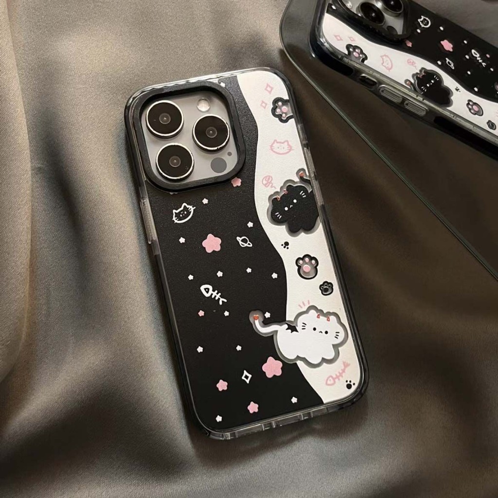 เคสโทรศัพท์แมวการ์ตูนสีดําสีขาวออกแบบน่ารักเคสโทรศัพท์ ไอโฟน เข้ากันได้ ไอโฟน16151411ProMax1312XsXrX