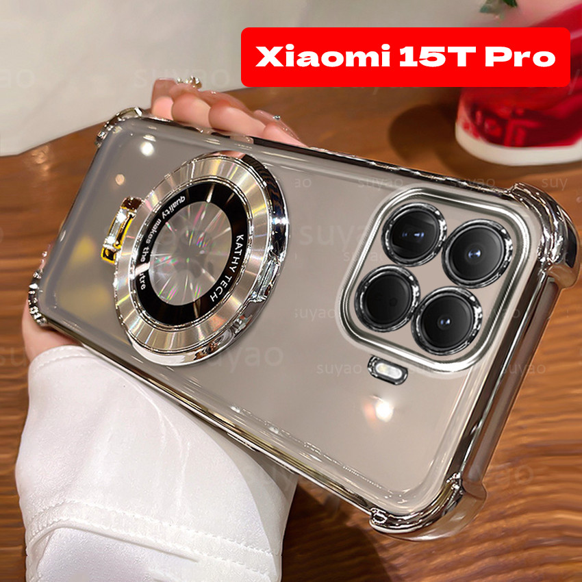 สําหรับXiaomi 17T 15T Pro 15TPro 17 2025 เคสโทรศัพท์CDผู้ถือแหวนTPU ElectroplatedปลอกXiaomi15T 14Tโปร่งใสถุงลมนิรภัยกันกระแทกป้องกันนุ่มปกหลัง