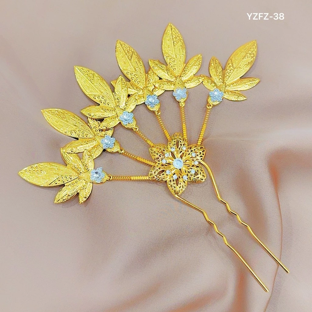 เครื่องประดับผม ชุดไทย ปิ่นปักผมออเจ้า สีทอง หลายสไตล์ ปิ่นปักผมใบไม้สีขาว