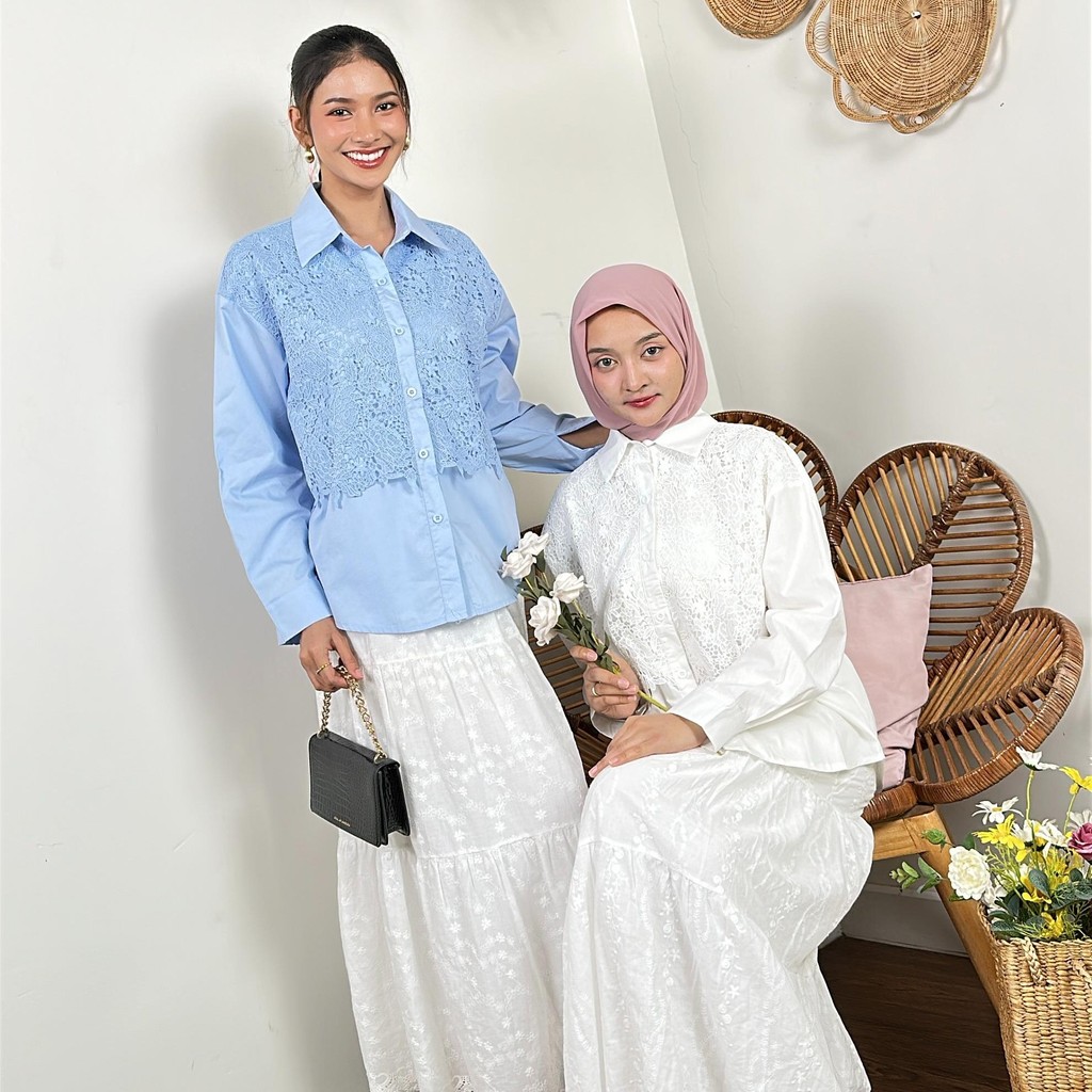 เสื้อเชิ้ตแขนยาวผ้าคอตตอน แต่งลูกไม้ดีเทลหวาน สายคาเฟ่ห้ามพลาด! I MS3599