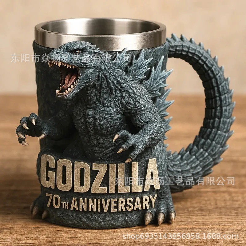 ใหม่ Godzilla 70th Anniversary3Dmug Godzilla 70th Anniversary Resin Stainless Steel Mug แก้วไวน์ แก้