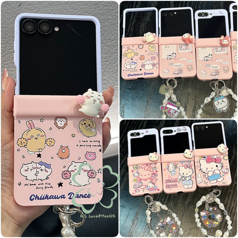 น่ารักหมุนได้การ์ตูนบานพับ Hard Case สําหรับ Samsung Galaxy Z Flip 7 Z Flip 6 7FE Z Flip 5 Z Flip 4/3 Matte Cover พร้อมสายรัดข้อมือ