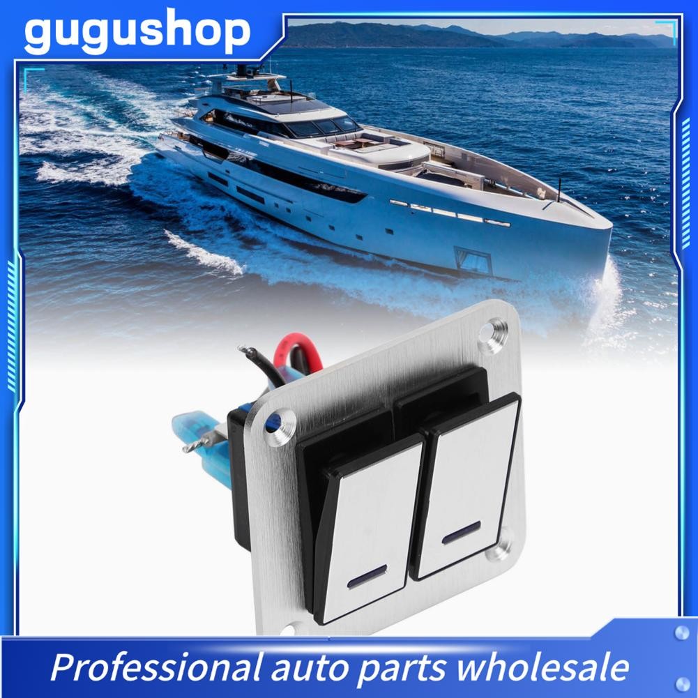 Gugushop Gugushop 2 Gang Rocker Switch Panel Metal PC สลับ 12V พร้อมอุปกรณ์เสริมสำหรับเรือรถบรรทุกรถยนต์