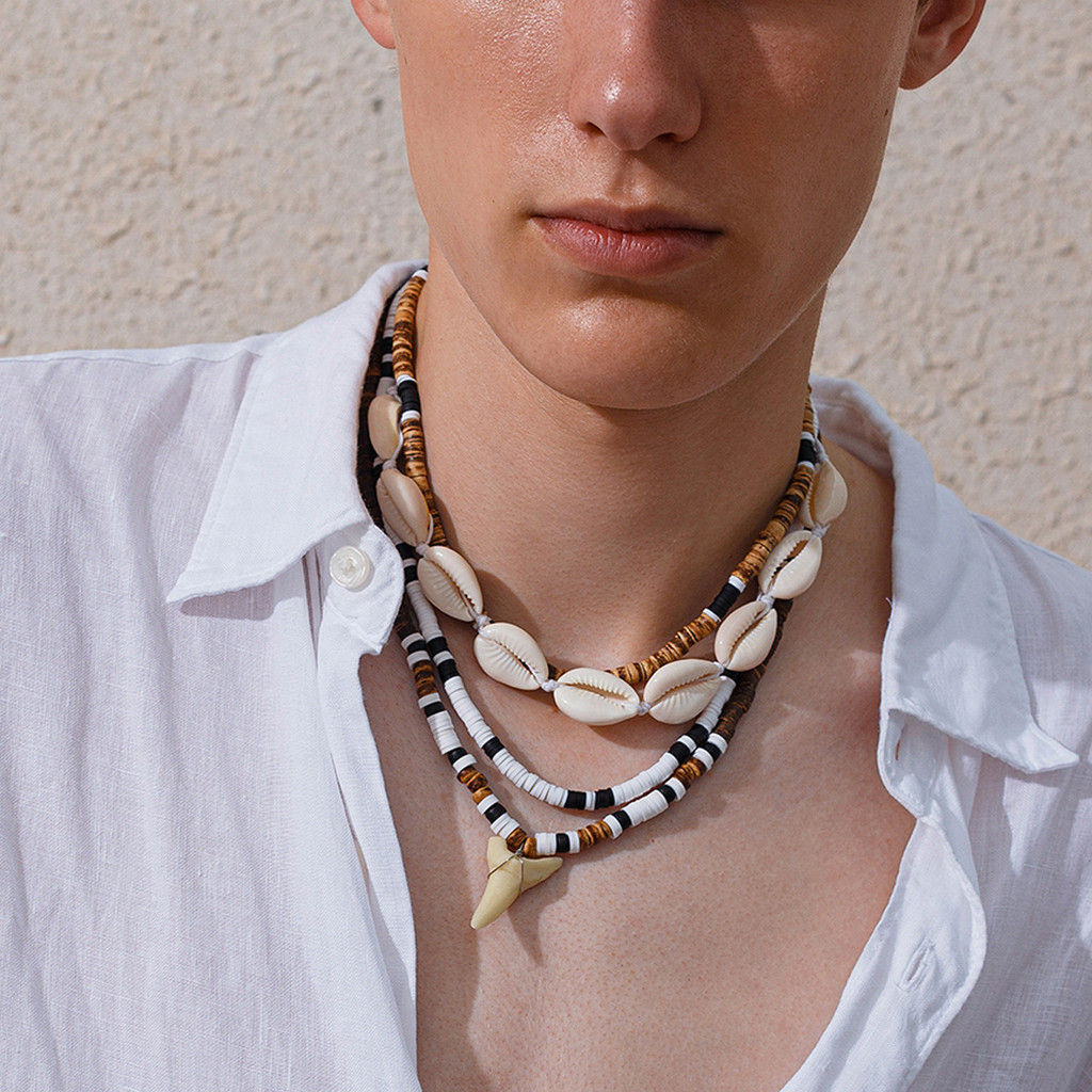 1 ยุโรปอเมริกันเครื่องประดับกะลามะพร้าวลูกปัดสร้อยคอชาย Hip-Hop Niche High-End Shark ฟันจี้ Clavicle